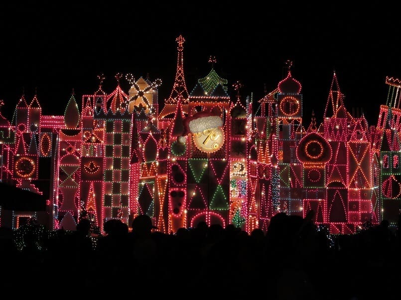 The holiday lights on It's a Small World at Disneyland during the holidays. #disneyland #itsasmallworld #holidaylights