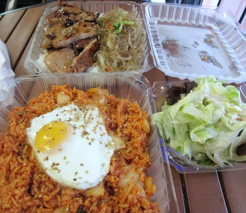 Marinated chicken plate and kimchi fried rice from Bart Grocery in Daly City, CA || Delicious Not Gorgeous