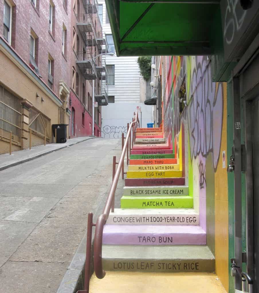 Chinese food staircase in Chinatown, in my San Francisco restaurant recap post, Rooster and Rice (and 12 other restaurants I went to in SF).