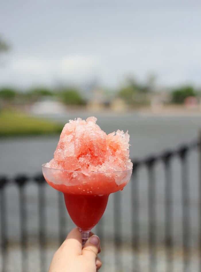 Fruity, sweet sake slush from the Japan Pavilion in Epcot in Walt Disney World. #epcot #waltdisneyworld #travelguide #themeparks