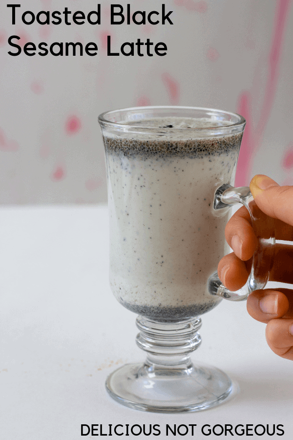 This black sesame latte has plenty of creamy, milky sesame goodness, balanced with a tiny bit of strong black tea. #sesameseeds #latte #decaf #drinks