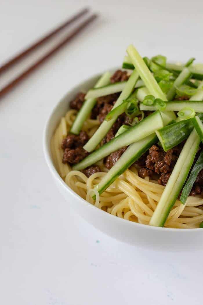 Any kind of noodle or pasta works for this zha jiang mian (in my non-traditional opinion, spaghetti or fusili work great!). #chinese #asian #noodles